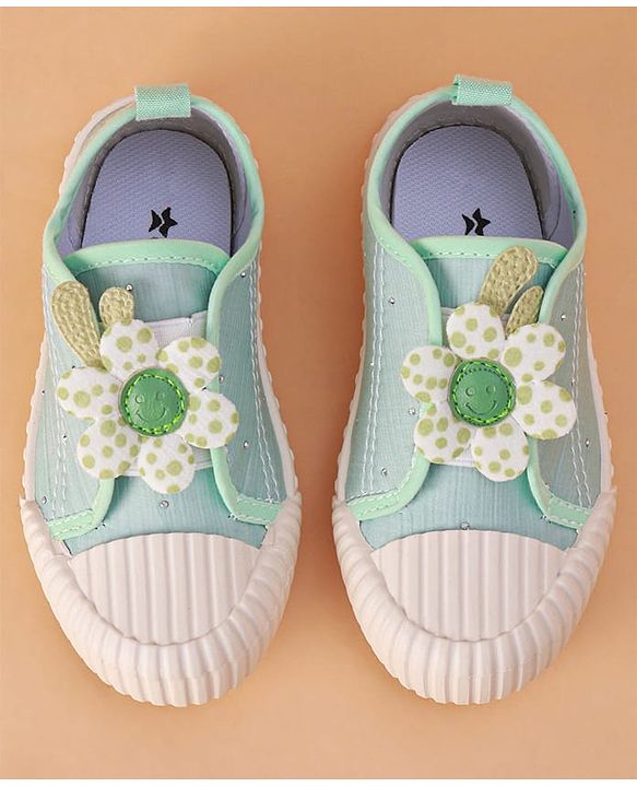 Cute Walk by Babyhug Slip on Casual Shoes with Floral Applique - Light Green