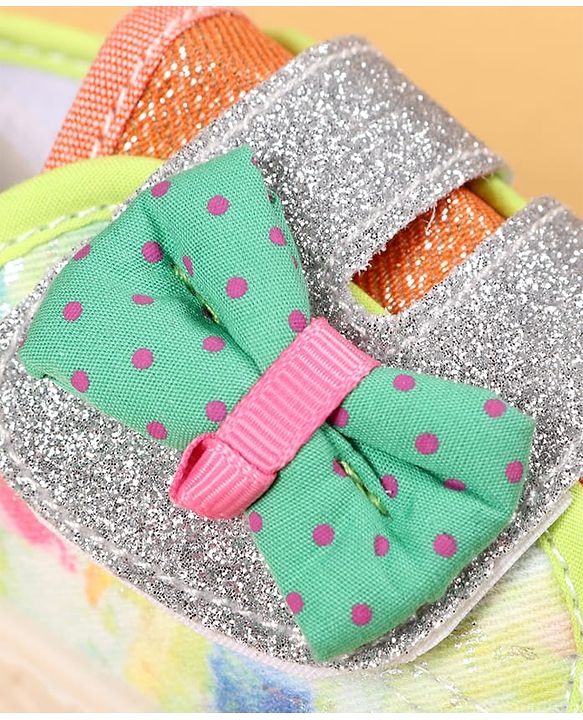 Cute Walk by Babyhug Casual Shoes with Velcro Closure & Bow Applique - Green & Orange