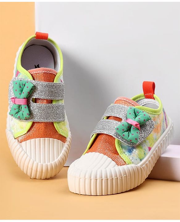 Cute Walk by Babyhug Casual Shoes with Velcro Closure & Bow Applique - Green & Orange