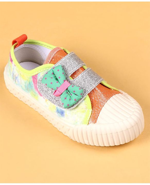 Cute Walk by Babyhug Casual Shoes with Velcro Closure & Bow Applique - Green & Orange
