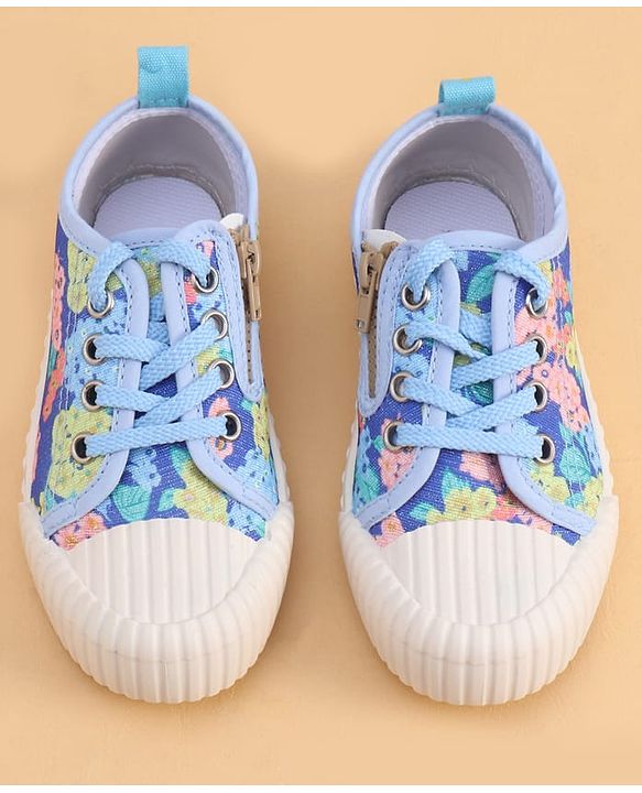 Cute Walk by Babyhug Lace up Closure Casual Shoes with Floral Print - Blue