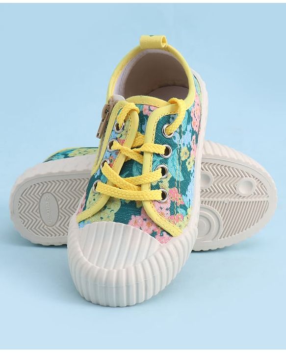 Cute Walk by Babyhug Lace up Closure Casual Shoes with Floral Print - Blue