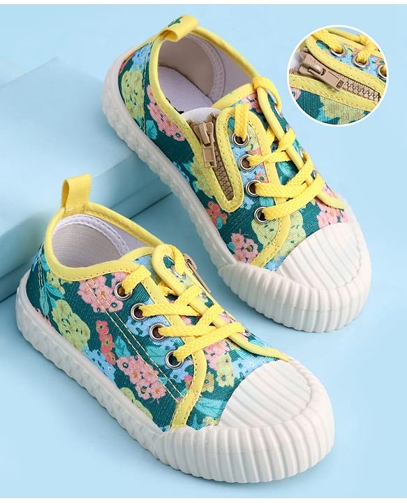 Cute Walk by Babyhug Lace up Closure Casual Shoes with Floral Print - Blue