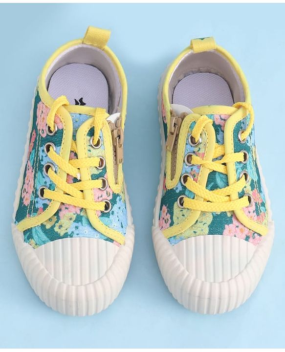 Cute Walk by Babyhug Lace up Closure Casual Shoes with Floral Print - Blue
