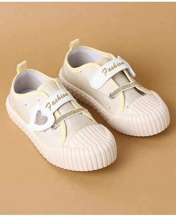 Cute Walk by Babyhug Velcro Closure Casual Shoes with Heart Sequin Detailing - Light Yellow