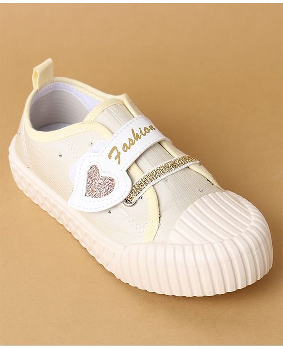 Cute Walk by Babyhug Velcro Closure Casual Shoes with Heart Sequin Detailing - Light Yellow