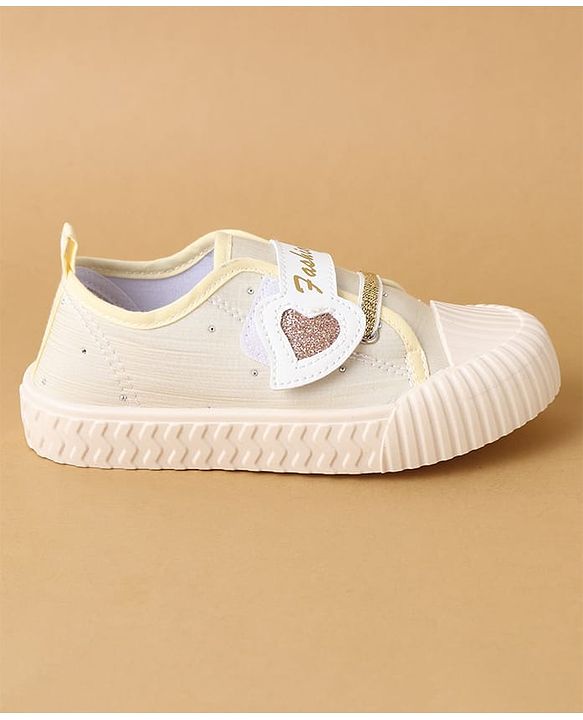 Cute Walk by Babyhug Velcro Closure Casual Shoes with Heart Sequin Detailing - Light Yellow