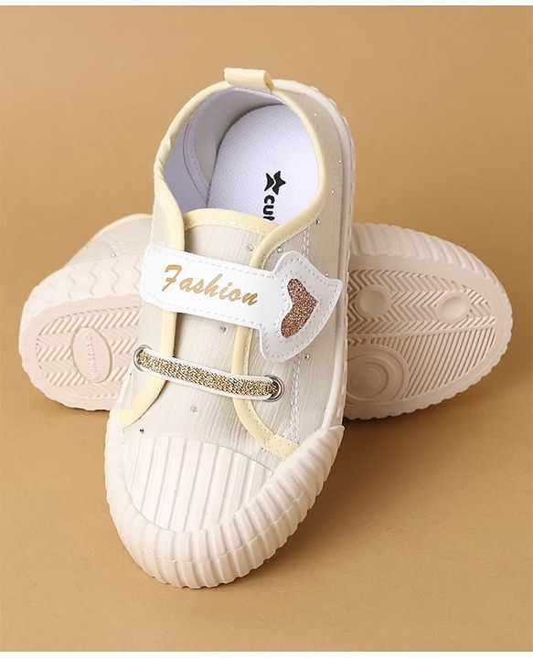Cute Walk by Babyhug Velcro Closure Casual Shoes with Heart Sequin Detailing - Light Yellow