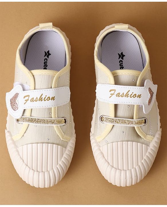 Cute Walk by Babyhug Velcro Closure Casual Shoes with Heart Sequin Detailing - Light Yellow