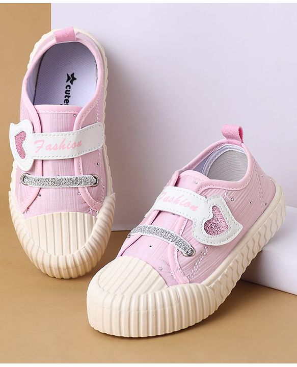 Cute Walk by Babyhug Velcro Closure Casual Shoes with Heart Sequin Detailing - Light Yellow
