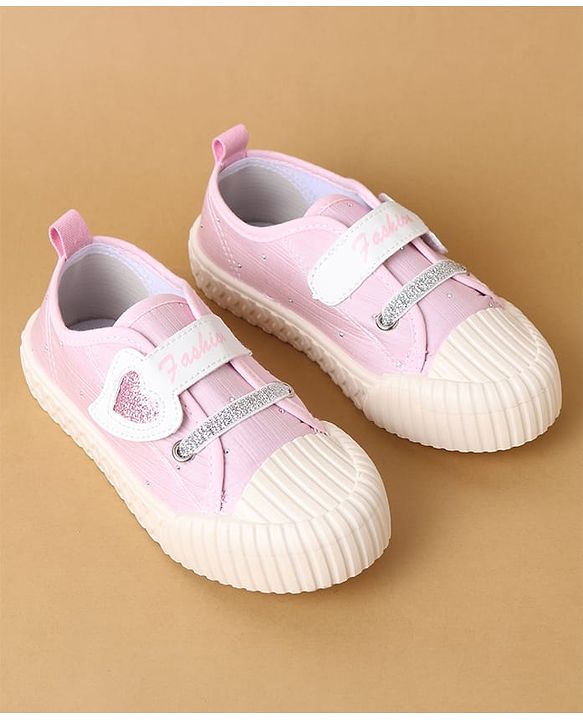 Cute Walk by Babyhug Velcro Closure Casual Shoes with Heart Sequin Detailing - Light Yellow