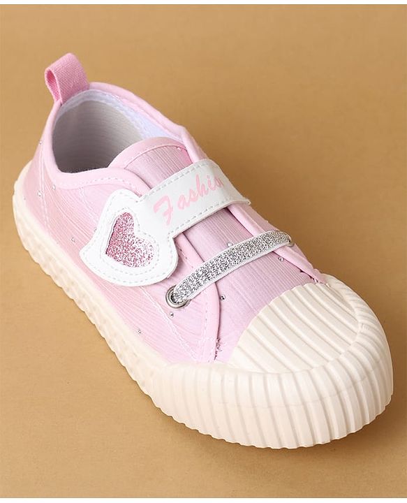 Cute Walk by Babyhug Velcro Closure Casual Shoes with Heart Sequin Detailing - Light Yellow