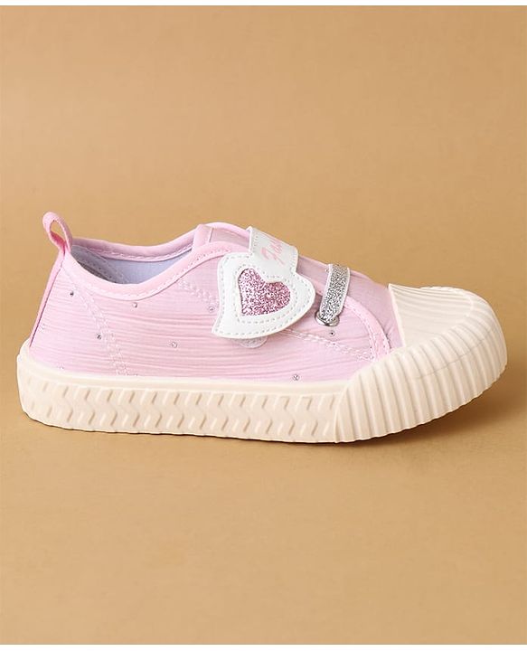 Cute Walk by Babyhug Velcro Closure Casual Shoes with Heart Sequin Detailing - Light Yellow