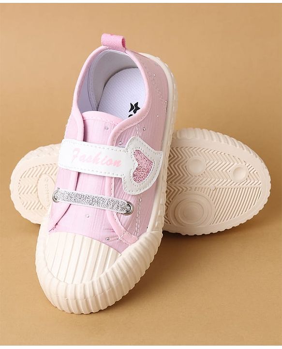 Cute Walk by Babyhug Velcro Closure Casual Shoes with Heart Sequin Detailing - Light Yellow