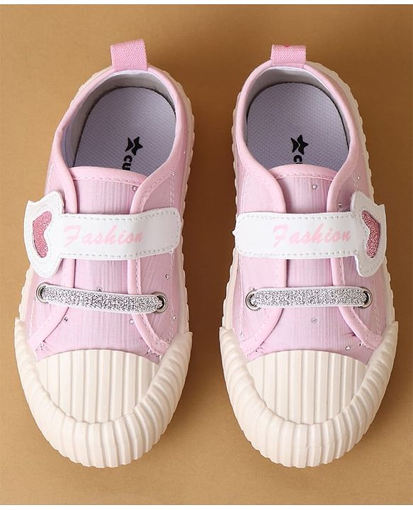 Cute Walk by Babyhug Velcro Closure Casual Shoes with Heart Sequin Detailing - Light Yellow