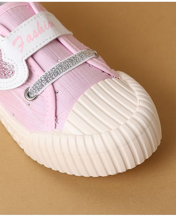 Cute Walk by Babyhug Velcro Closure Casual Shoes with Heart Sequin Detailing - Light Yellow