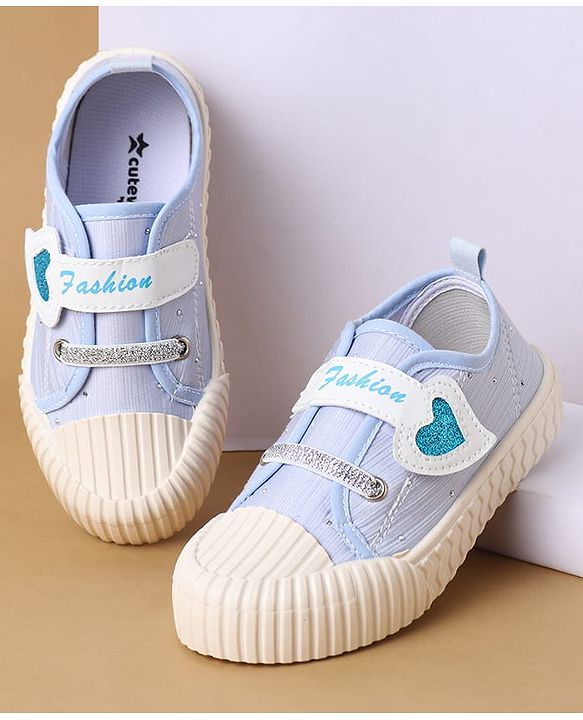Cute Walk by Babyhug Velcro Closure Casual Shoes with Heart Sequin Detailing - Light Yellow