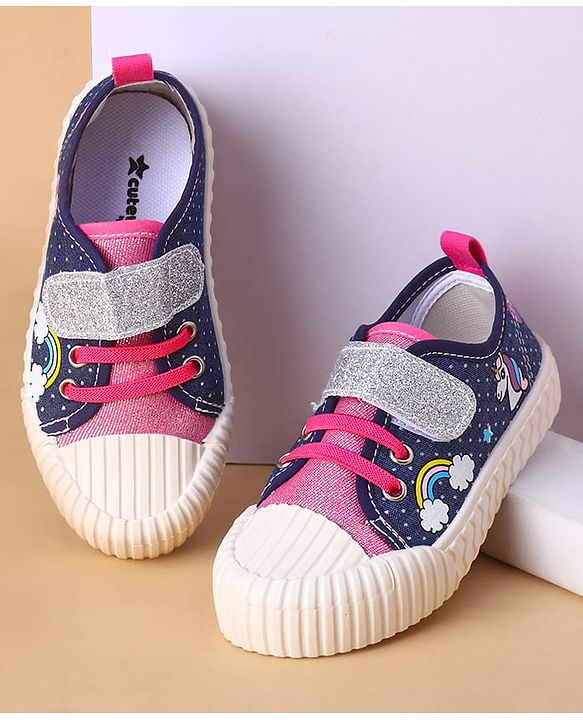 Cute Walk by Babyhug Velcro Closure Casual Shoes with Rainbow Theme Print - Navy Blue