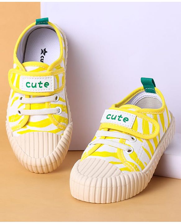 Cute Walk by Babyhug Velcro Closure Casual Shoes With Text Print - Yellow