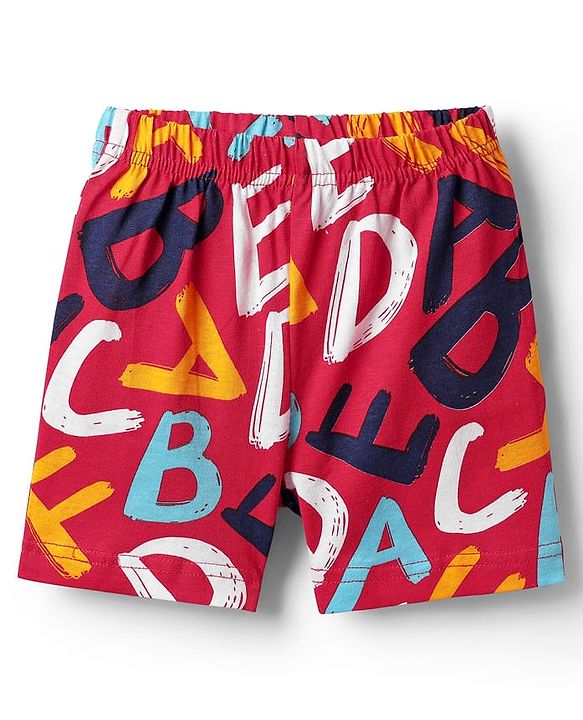 Babyhug 100% Cotton Knit Half Sleeves Co-ords Shorts Night Suit with Alphabet Print - Red