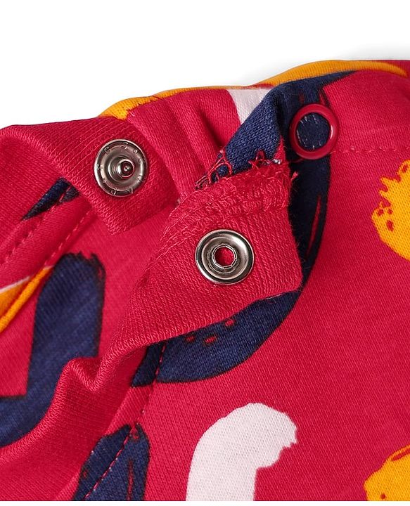 Babyhug 100% Cotton Knit Half Sleeves Co-ords Shorts Night Suit with Alphabet Print - Red