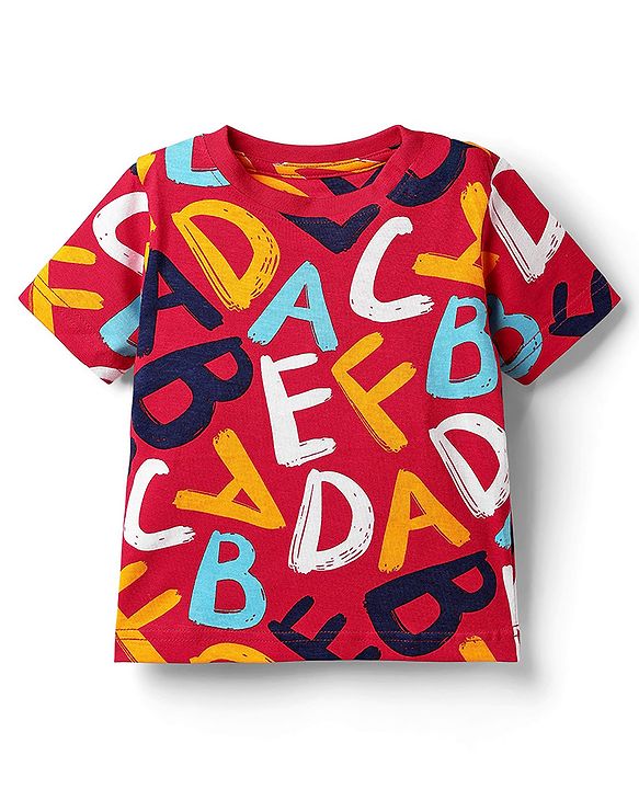 Babyhug 100% Cotton Knit Half Sleeves Co-ords Shorts Night Suit with Alphabet Print - Red