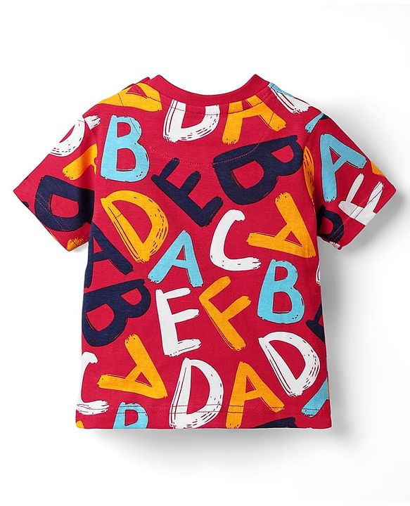 Babyhug 100% Cotton Knit Half Sleeves Co-ords Shorts Night Suit with Alphabet Print - Red