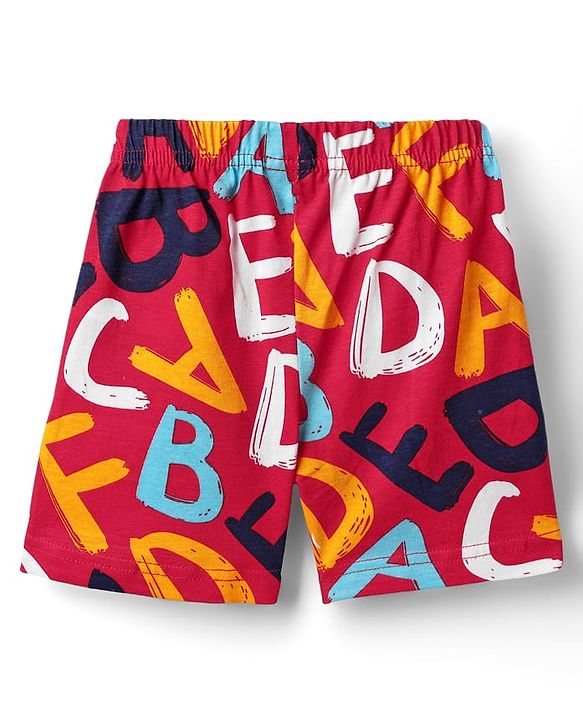 Babyhug 100% Cotton Knit Half Sleeves Co-ords Shorts Night Suit with Alphabet Print - Red