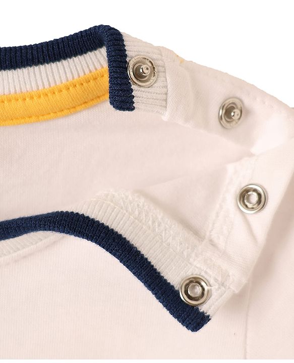 Babyhug Cotton Knit Half Sleeves T-Shirt & Shorts Set with Sports Theme Print & Patch Detailing - White & Blue