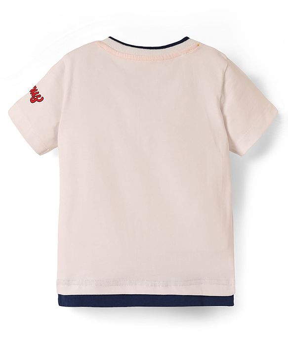 Babyhug Cotton Knit Half Sleeves T-Shirt & Shorts Set with Sports Theme Print & Patch Detailing - White & Blue