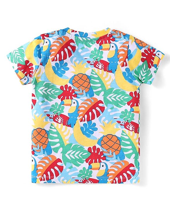 Babyhug Single Jersey Knit Half Sleeves T-Shirt & Shorts Set Toucan Print- White & Blue