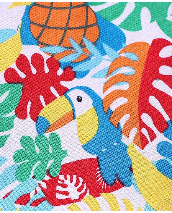Babyhug Single Jersey Knit Half Sleeves T-Shirt & Shorts Set Toucan Print- White & Blue