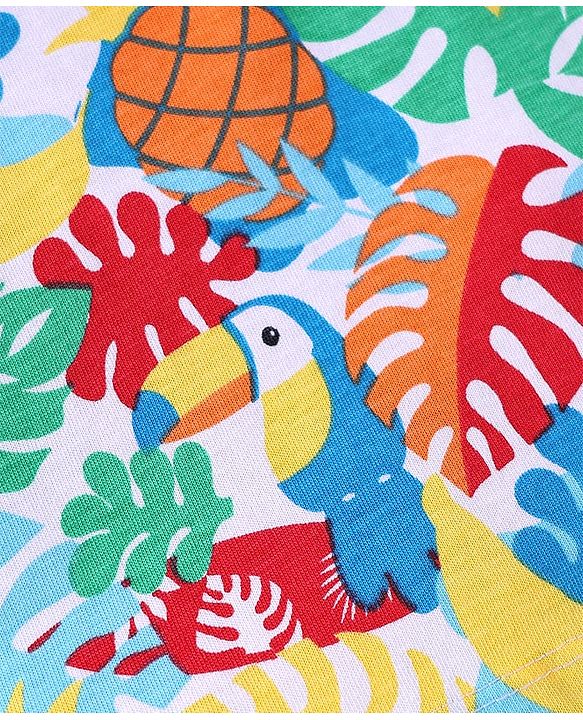 Babyhug Single Jersey Knit Half Sleeves T-Shirt & Shorts Set Toucan Print- White & Blue