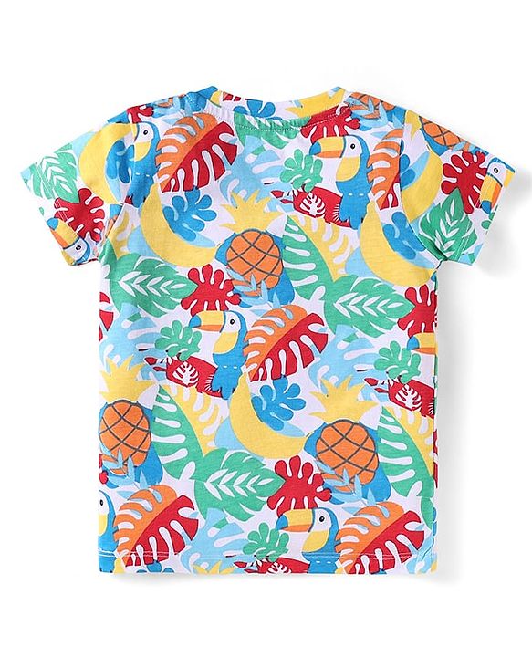 Babyhug Single Jersey Knit Half Sleeves T-Shirt & Shorts Set Toucan Print- White & Blue
