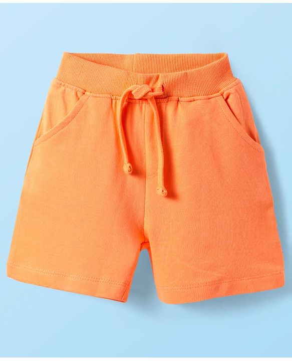 Babyhug Single Jersey Knit Half Sleeves T-Shirt & Shorts Set With Beach Theme Print - White & Orange