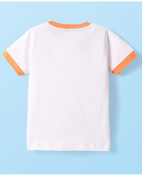 Babyhug Single Jersey Knit Half Sleeves T-Shirt & Shorts Set With Beach Theme Print - White & Orange