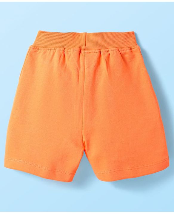 Babyhug Single Jersey Knit Half Sleeves T-Shirt & Shorts Set With Beach Theme Print - White & Orange
