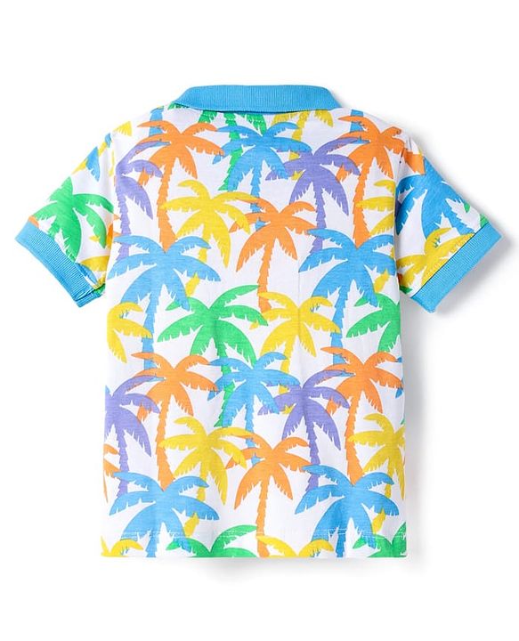 Babyhug 100% Cotton Knit Half Sleeves Tropical Theme Printed Polo T-Shirt & Short Set - Blue