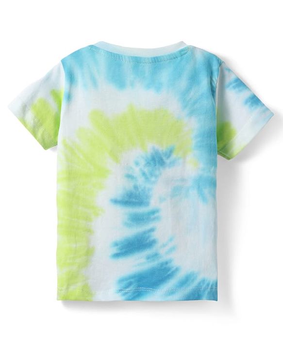 Babyhug Single Jersey Knit Half Sleeves Tie & Dye T-Shirt & Shorts Set with Tropical Theme Print - Light Blue