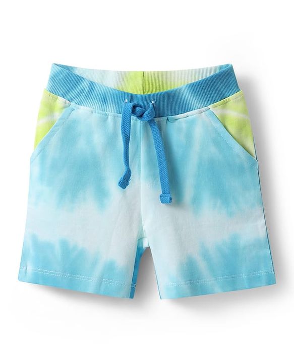 Babyhug Single Jersey Knit Half Sleeves Tie & Dye T-Shirt & Shorts Set with Tropical Theme Print - Light Blue