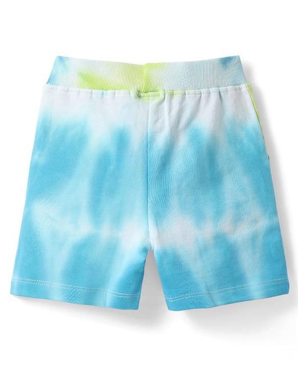 Babyhug Single Jersey Knit Half Sleeves Tie & Dye T-Shirt & Shorts Set with Tropical Theme Print - Light Blue
