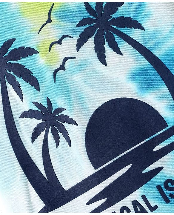 Babyhug Single Jersey Knit Half Sleeves Tie & Dye T-Shirt & Shorts Set with Tropical Theme Print - Light Blue