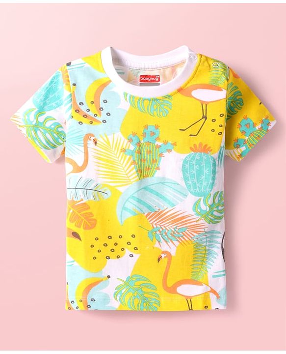 Babyhug Cotton Knit Half Sleeves Shorts Night Suit With Tropical Print - Multicolor