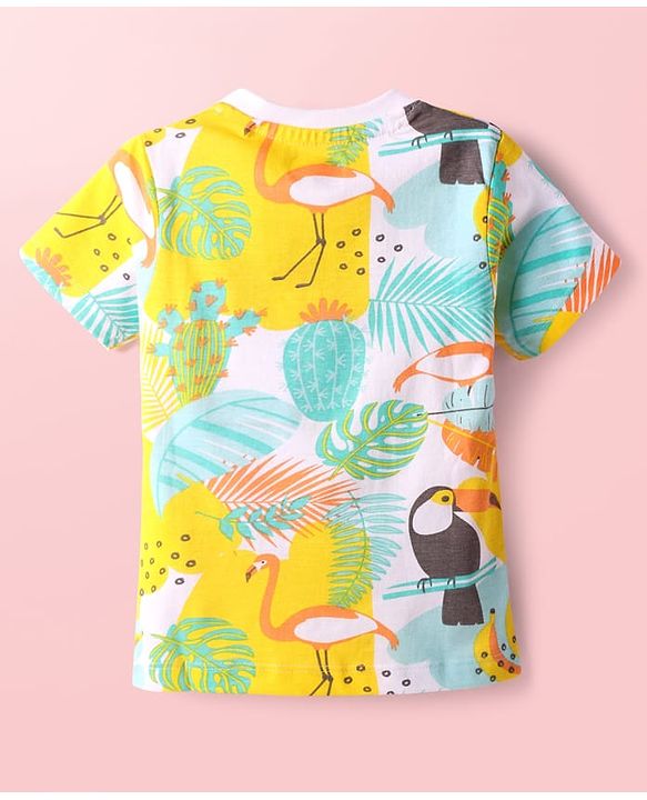 Babyhug Cotton Knit Half Sleeves Shorts Night Suit With Tropical Print - Multicolor