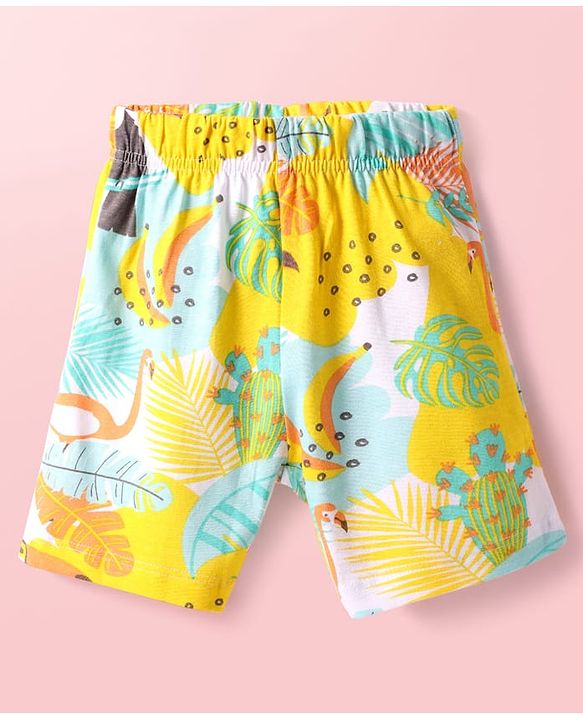 Babyhug Cotton Knit Half Sleeves Shorts Night Suit With Tropical Print - Multicolor