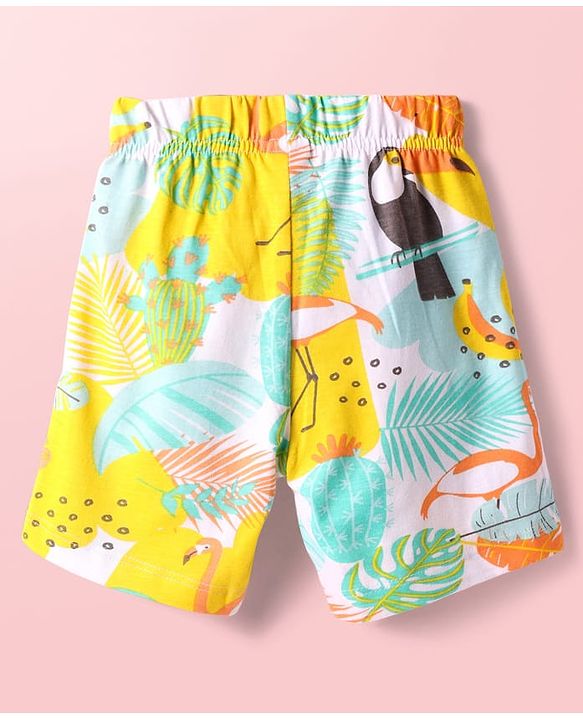 Babyhug Cotton Knit Half Sleeves Shorts Night Suit With Tropical Print - Multicolor