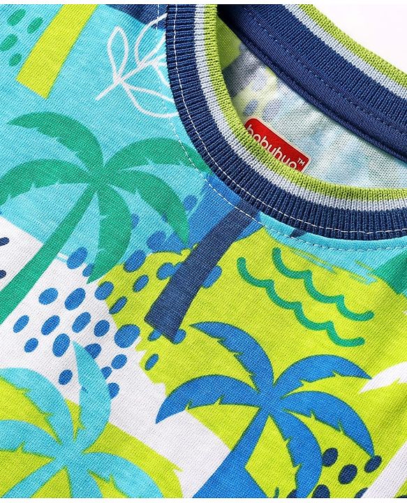 Babyhug Single Jersey Knit Sleeveless Tank T-Shirt & Shorts Set with Tropical Theme Print - Navy Blue