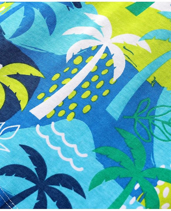 Babyhug Single Jersey Knit Sleeveless Tank T-Shirt & Shorts Set with Tropical Theme Print - Navy Blue