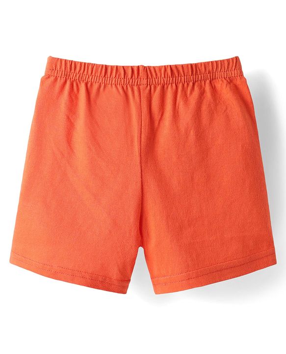 Babyhug 100% Cotton Single Jersey Knit Sleeveless Sando & Shorts Set With Vehicle & Animal Print - White & Orange