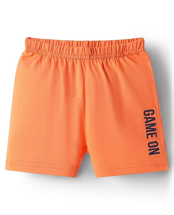 Babyhug 100% Cotton Single Jersey Knit Sleevelss Sando & Shorts Set With Stripes - Orange & Yellow